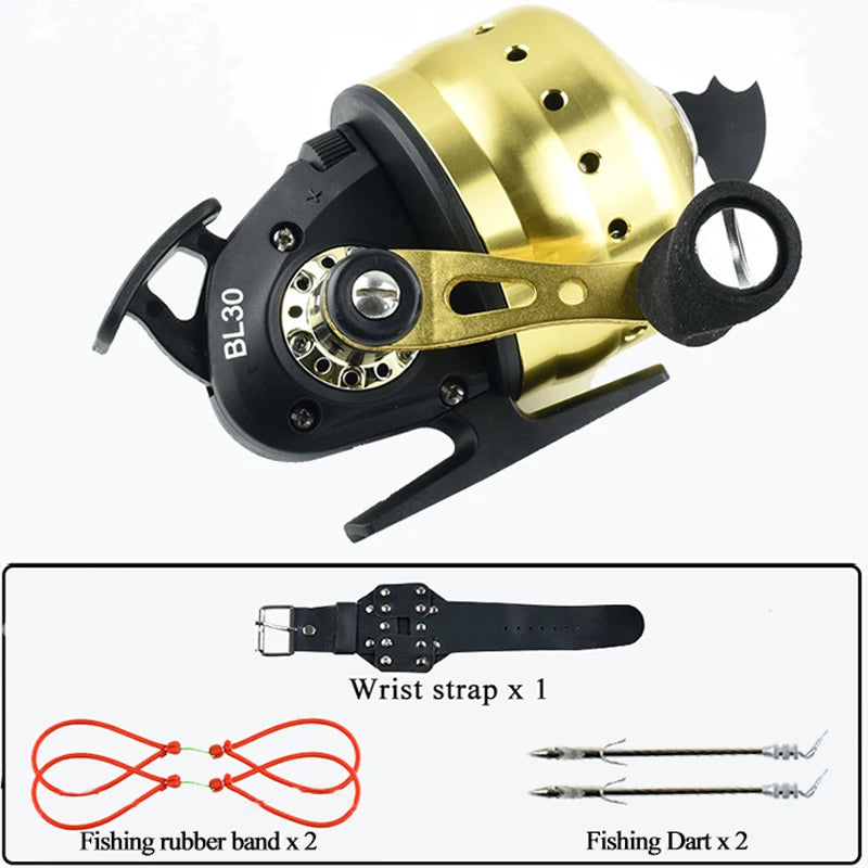 NEW KIT 3 Colors 6 PCS SET Closed Reel BL30 Fishing 4+1BB 3.6:1 High Speed Gear Ratio Slingshot Closed Metal Spinning Hand Wheel Outdoor Bow Hunting Fishing with PE line 45M Lake River Fishing Accessory Sets