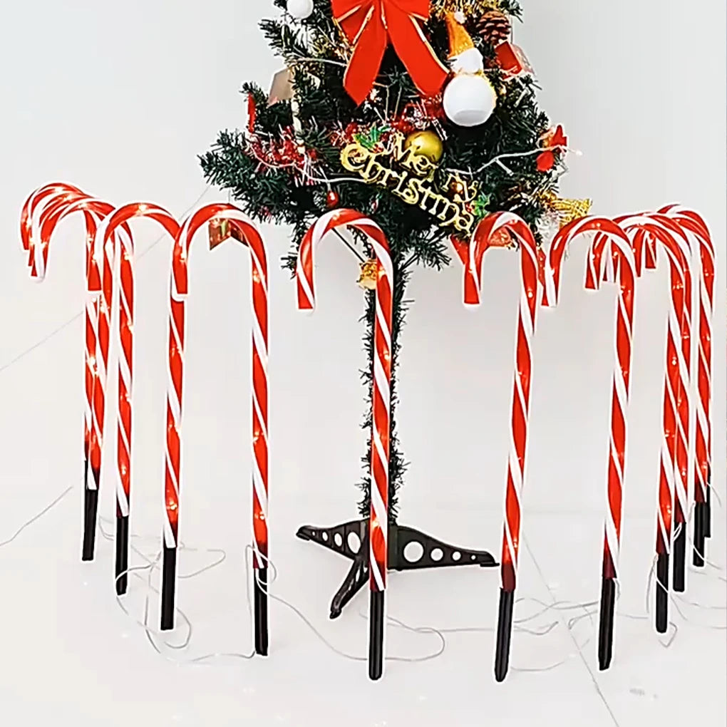 5-10 PCS Set Festive Solar LED Candy Cane Pathway Lights For Outdoor Cane Cru-tch Christmas Garden Courtyard New Year Eve Decoration