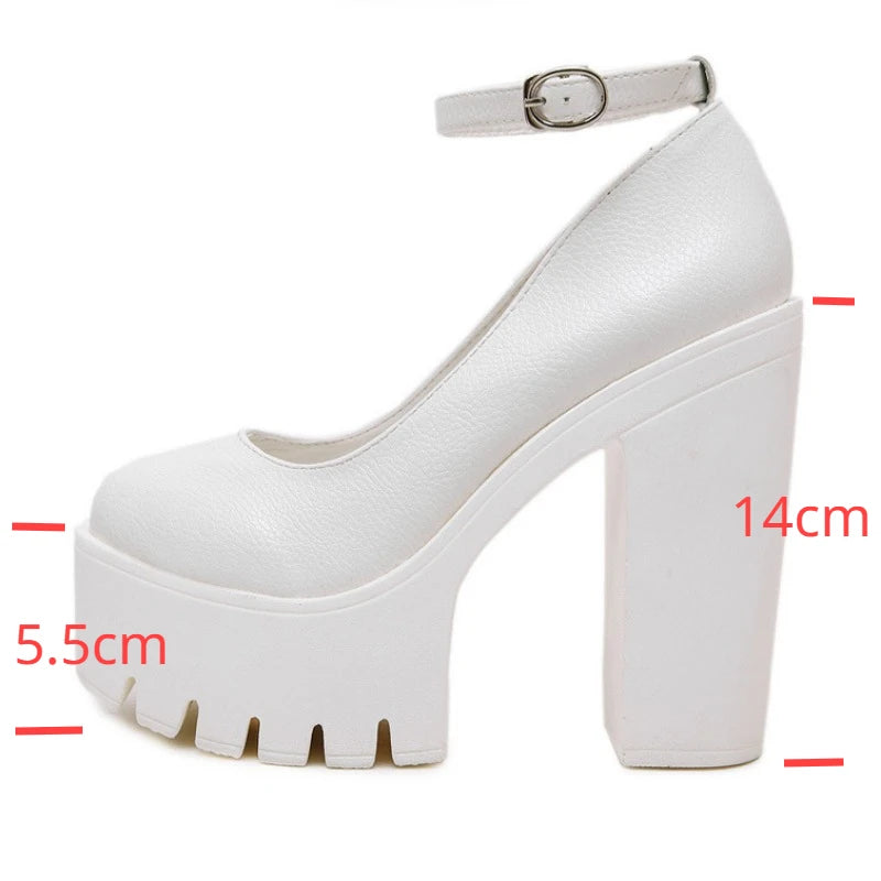 NEW Arrivals Black/White Sexy Thick-Soled Single Shoes Women's 14CM High Heels European American Fashion Buckle Women's Platform Heels Pumps Bridal Shoes Footwear Accessories