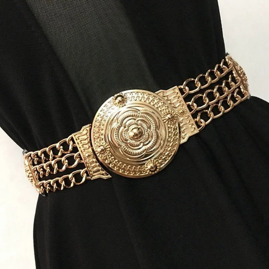 NEW Arrivals Women Female Flower Gold Belts Floral Elastic Metal Female Waist Belt For Dress Trouser Jeans Golden Chain Belt Ladies Girls Luxury Fashion  Apparel Accessories Clothing Products