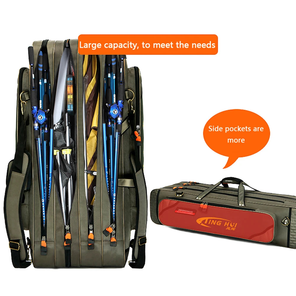 2/3/4 Layers Top Quality Multi-Functional Hard Spinning Fishing Rod Bag Carrier 2/3/4 Layers 80CM-130CM Fishing Tackle Lures Carrying Bags 1680D Oxford Reel Gear Storage Case Organizer Fishing Tools Supplies