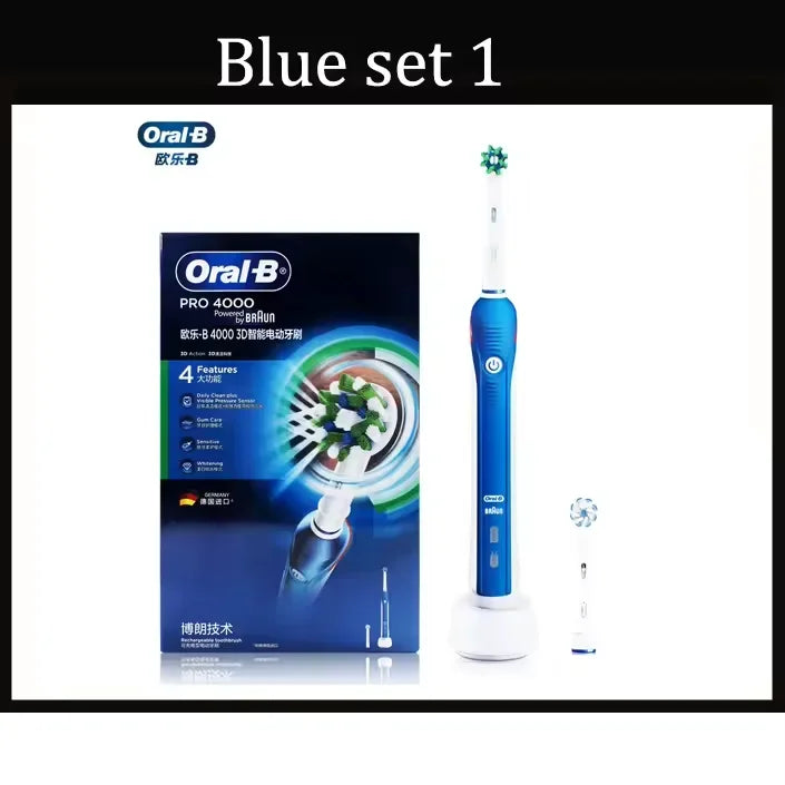 Original Oral B Pro 4000 Full Set Ultrasonic Toothbrush 3D Action Visible Pressure Monitor Electromagnetic Induction Charging Electric Toothbrush USA Origin
