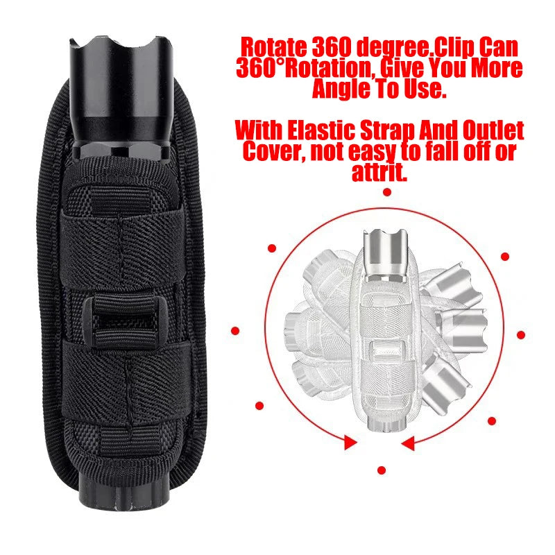 Outdoor Camping Hunting Night Walking Tactical Flashlight Pouch Belt Torch Bag Durable Hunting Lighting Accessory Survival Kits 360 Degree Holster Rotary Torch Case.