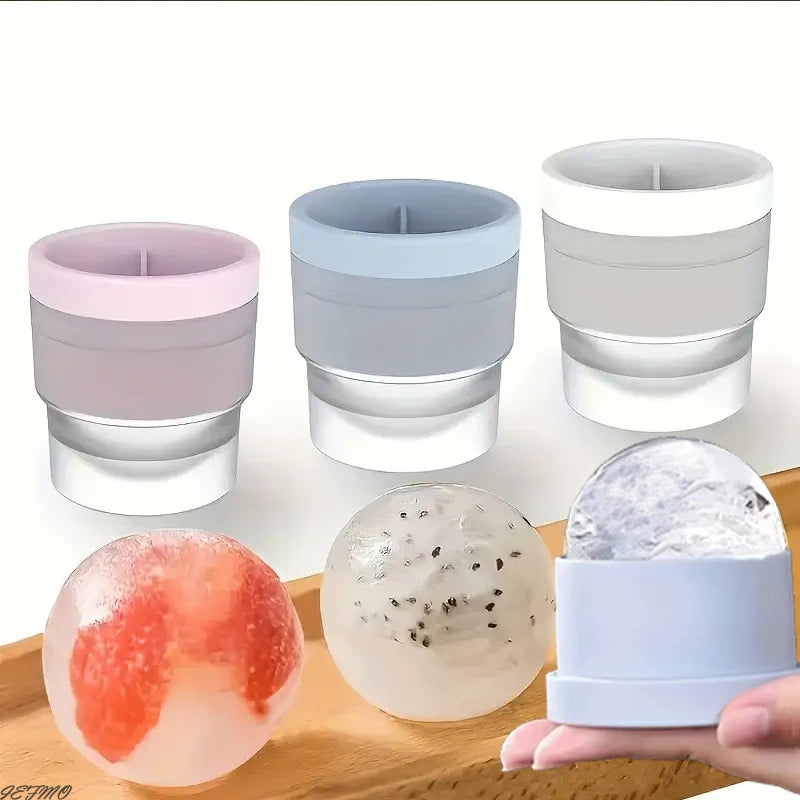 3 PCS Set Whiskey French Cognac Liquor Silicone Round Ice Hockey Mold Maker Large Spherical Ice Cube Grinder Suitable for Bar Home Kitchen Hotels Supplies Drinkware Pubs Barware Tools Set