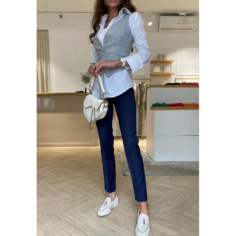 NEW Arrivals UK Size Black/Gray/White Color Elegant Chic Lace-Up V-Neck Women Vest Fashion Solid Slim Sleeveless Tops Female Spring Summer Fashion Sexy Lady Streetwear