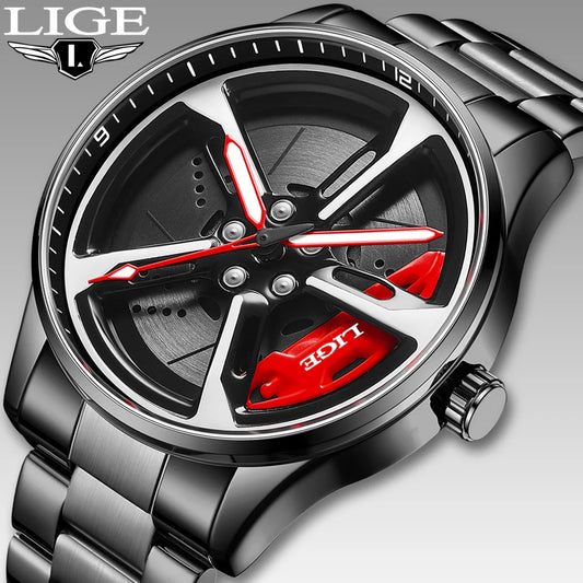New 30Km Waterproof 6 Colors Sports 3D Xiaomi Car Wheel Watch Fashionable Rotating Dial Stainless Steel Strap Waterproof Quartz Watches Reloj Hombre Sports Supplies