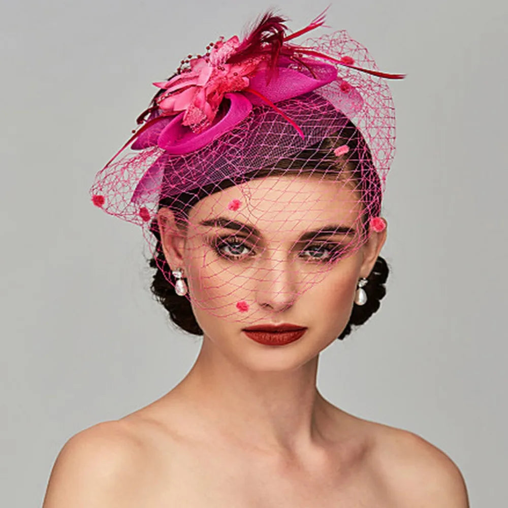 10 Colors Birdcage Bride Veil Wedding Evening Tea Cocktail Party Sunday Church Funeral Flowers Feather Mesh Veil Face Cover Headwear Royal Ascot Horses Race Top Caps Ladies Apparel Accessories