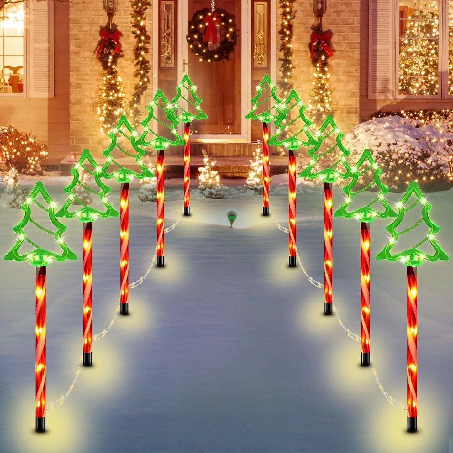 5-10 PCS Set Waterproof Christmas Path Lights Candy Cane Themed LED Tree Walkway Decor for Outdoor Holiday Landscape Lighting