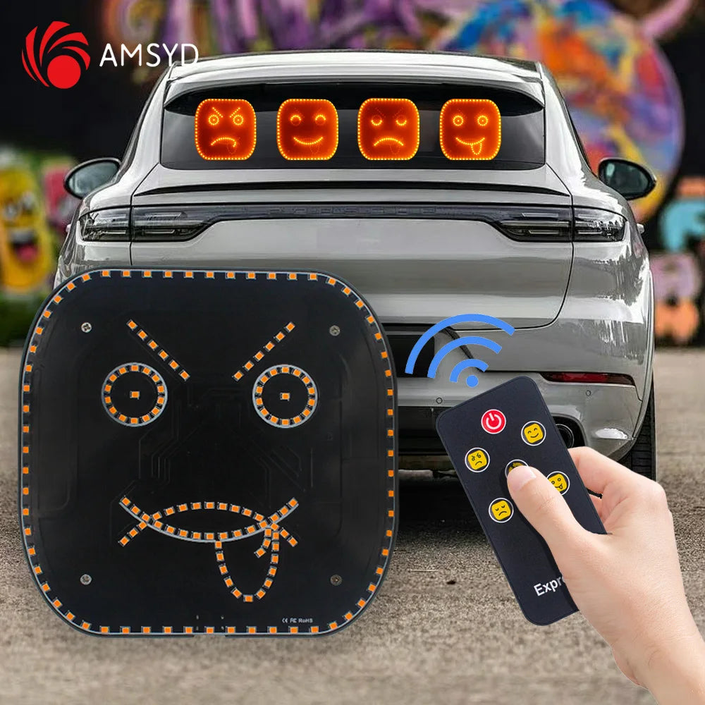 Car Funny Facial Expression Light With Remote Controller Rear Window Multi-function Warning Reminder Lamp Exterior Accessories