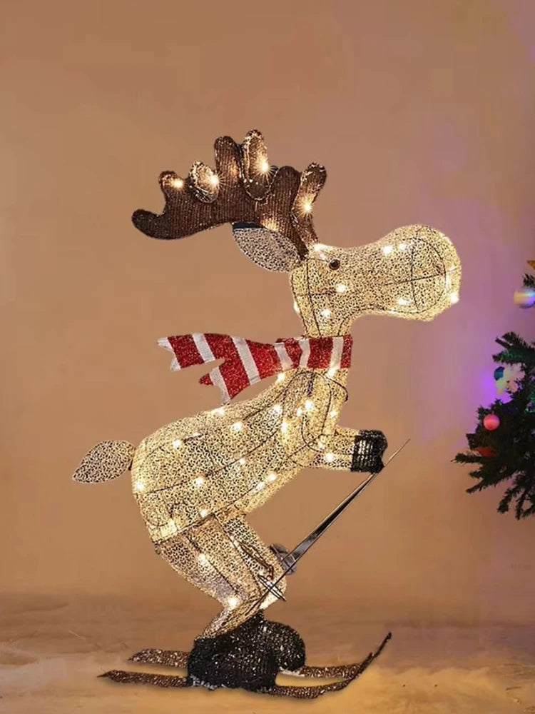 NEW Arrivals Lighted Reindeer Ornaments Glowing Ski Deer Statue with LED Lights String Standing Reindeer Figurines for Christmas New Year Eve Decoration Home Outdoor Garden Courtyard Lawn Accessories Supplies