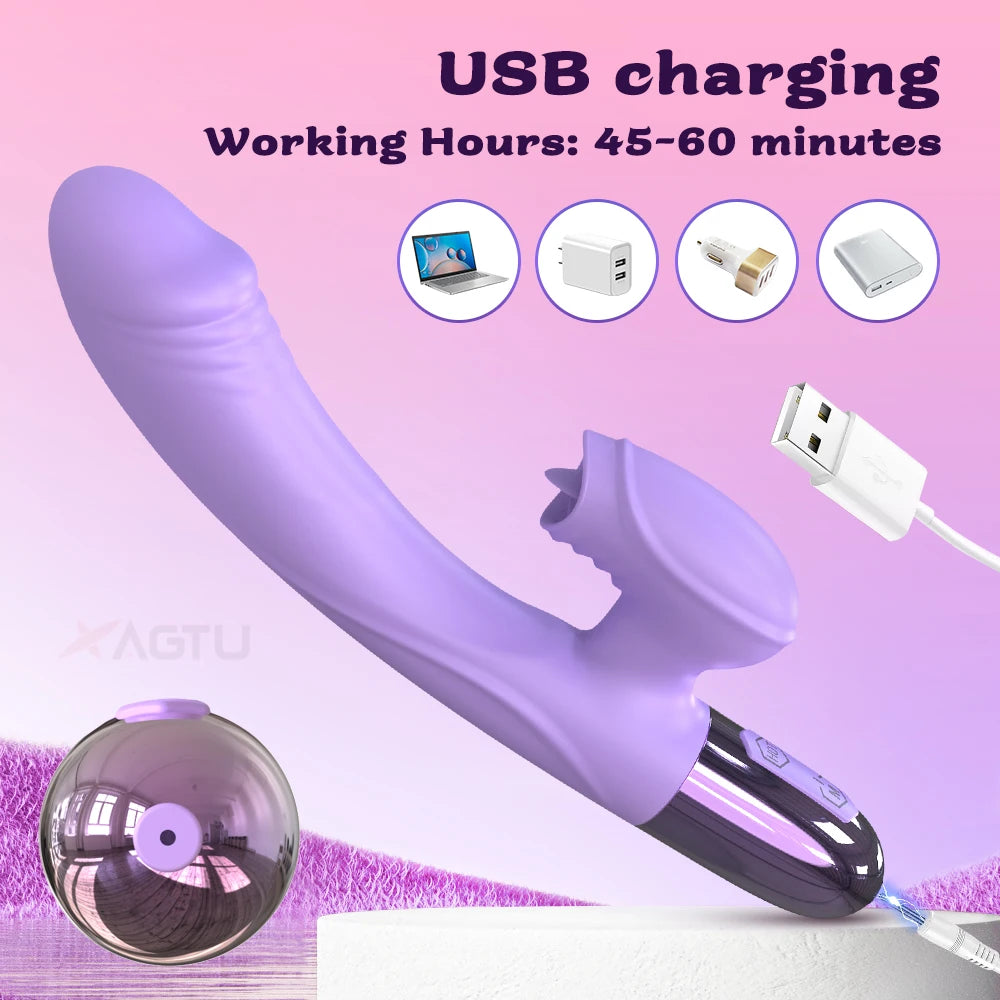 Tongue Licking Dildo Vibrator for Women Clitoris Stimulator G-Spot Vaginal Massager Powerful Sex Toy Female Rabbit Heat Vibrator