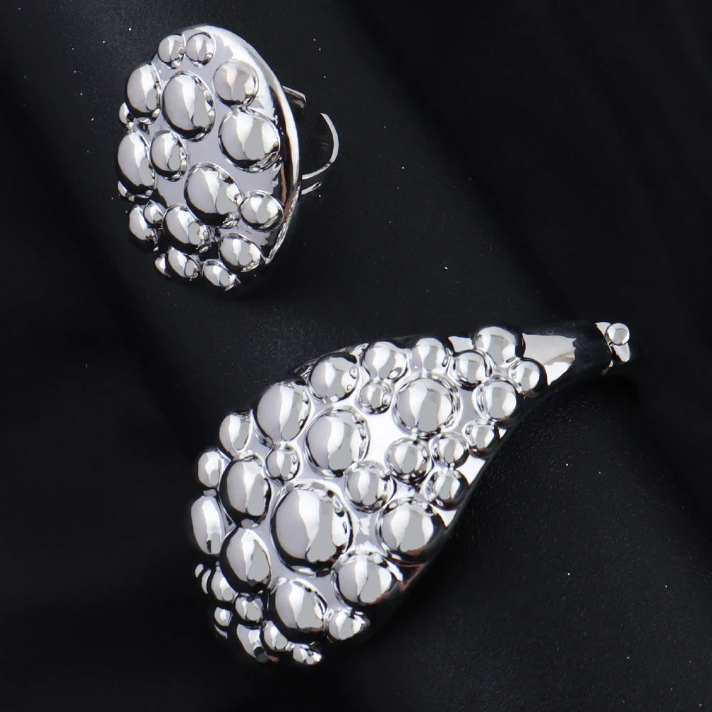 Dubai 24k Gold and Silver Plated Jewelry Set Luxury Women Original Necklace Earrings Pearl Bracelet Ring Bridal Evening Wedding Party Business Dinner Red Carpet Jewelry Luxury Gift for Wife Girlfriend