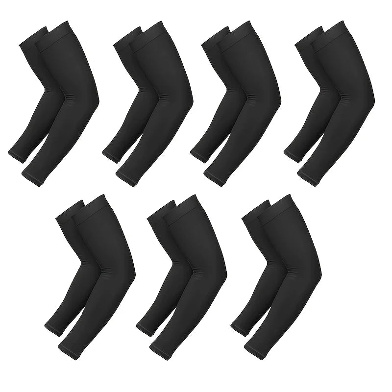 7 Pairs Set White/Pink Color Women Men Summer Sunshade Sleeves Outdoor Cycling Running and Driving, Sunshade Arm Sleeves Sports Apparel Accessories