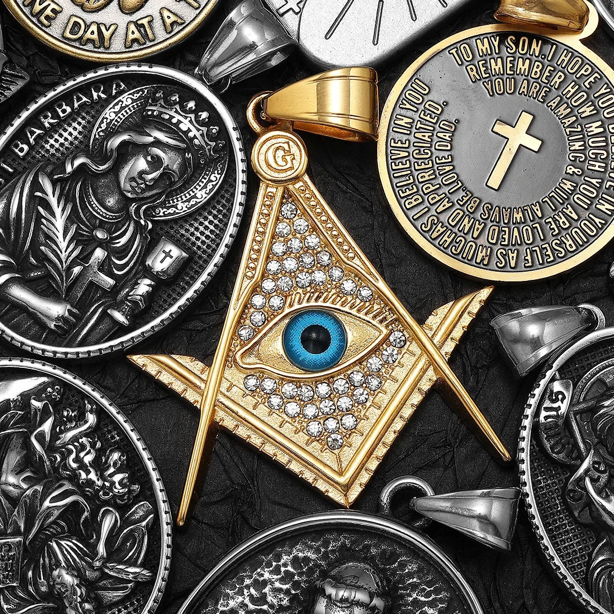 38 Types Illuminati's Masonic Hexagram Salomon Star of David Masonic Stainless Steel Men Necklaces Pendant Chain Punk New in For Women Fashion Secret Society Jewelry Gifts