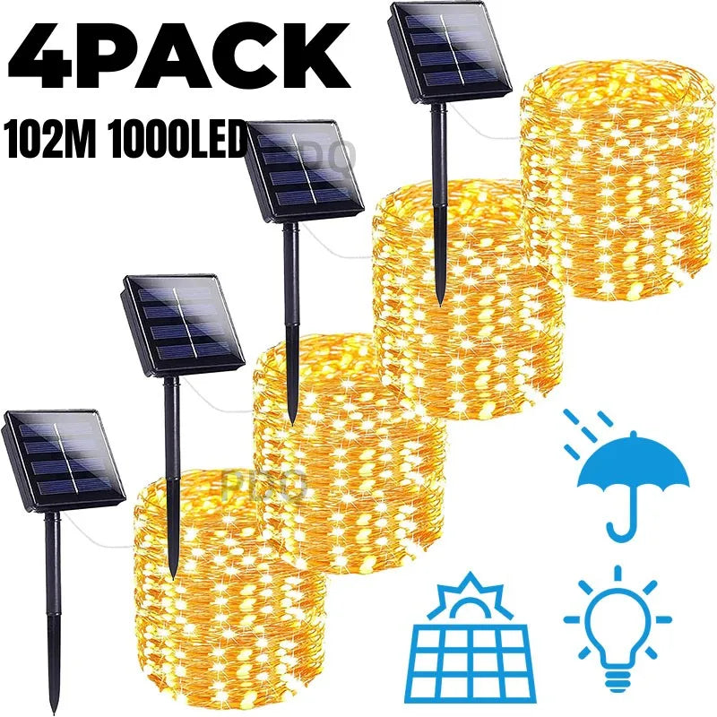 NEW Arrivals LED Solar String Light Outdoor Garden Pathway Courtyard Fairy Lights Led Twinkle Waterproof Lamp Bulbs for Christmas Party Decor 7m/12m/22m/32m/52m/102m Lighting Decoration Supplies