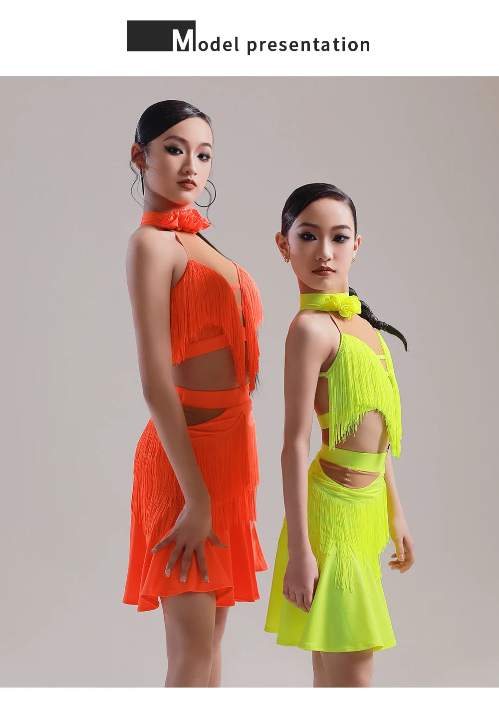 3XS-L Children Girls Professional Luxury Latin Dance Dress Female Professional Training Dress Net Gauze Girl Ballroom Competition Dancing irregular Fringe Dresses