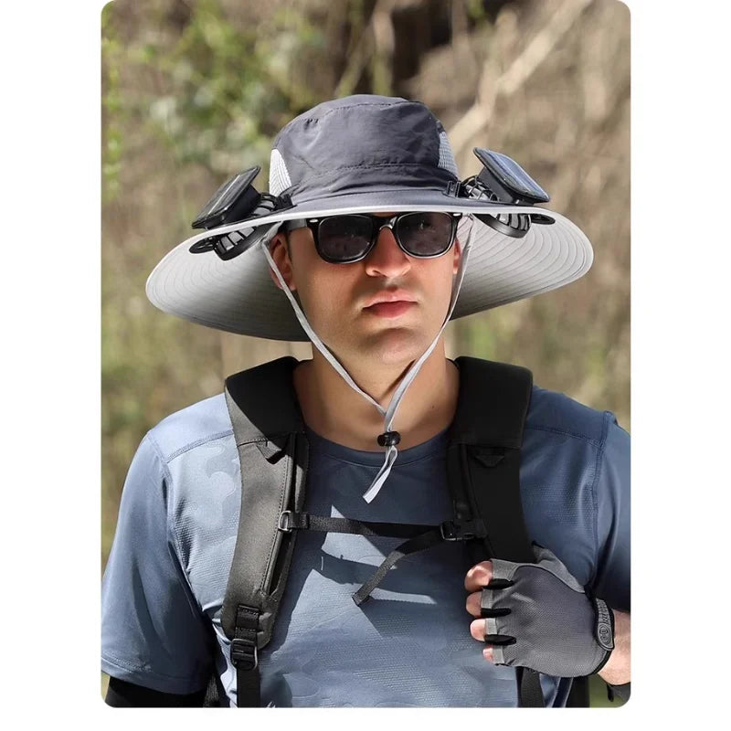 Japanese Solar Air Cooler Powered Fan Cooling Cap, High Wind Power, Summer Outdoor Beach Camping Hiking , Cross-Border, Large Brim, UV Fishing, Sun Visor, Hiking Caps
