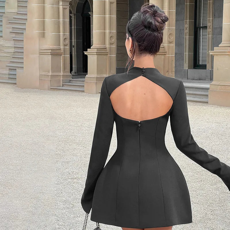 NEW Arrivals 5 Colors 4 Patterns Button Backless Italian Bodycon Short Sexy A-Line Dress Women Evening Nightclub Party Dress Long Sleeve Mini Autumn Spring Dress Girls Ladies Luxury Fashion Clothing Supplies