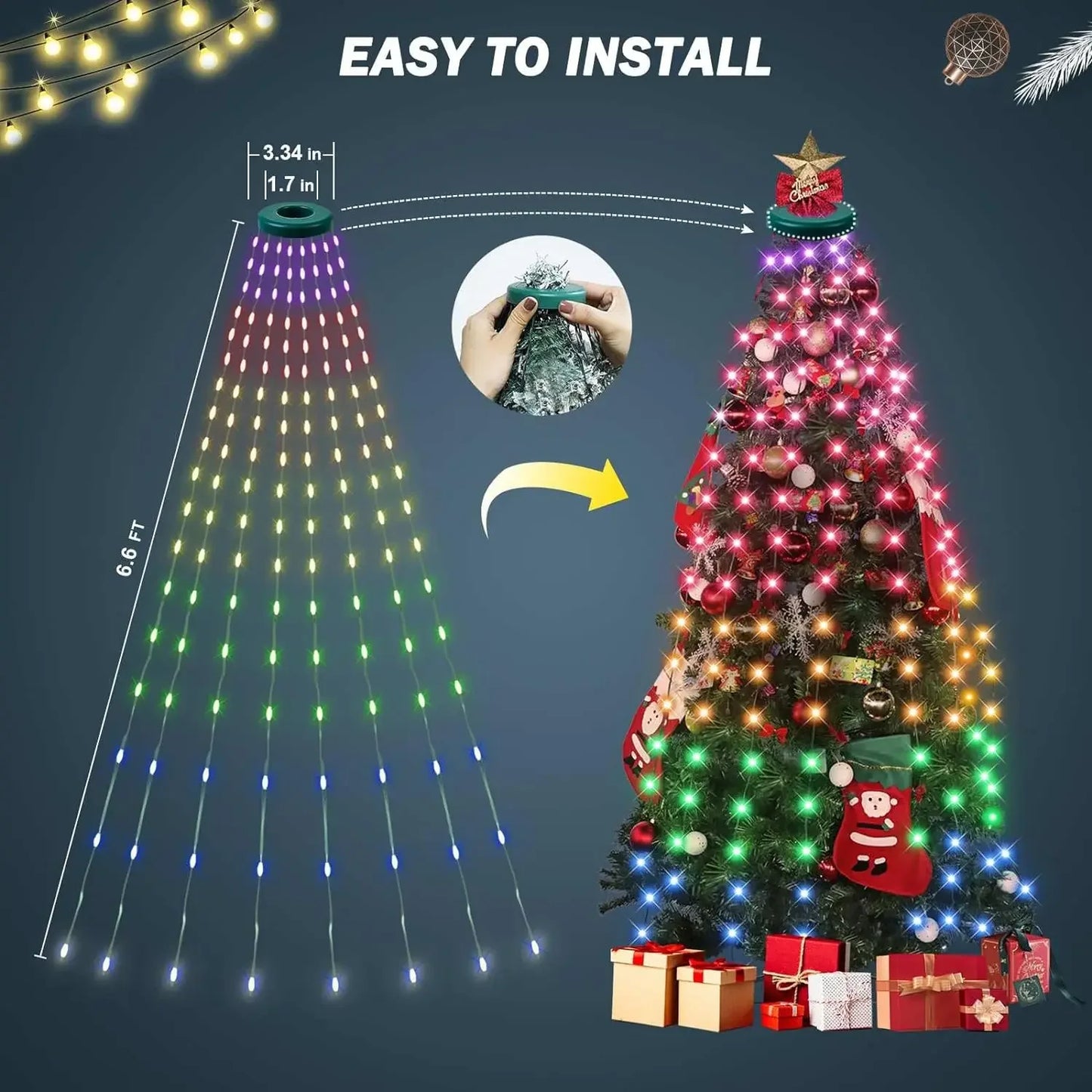 NEW Arrivals UK/EU/AUS/US Plug 2.1M Christmas Tree 30M Lighting 10 Colors LED String Lights App Control Garland LED Star String Waterfall DIY Xmas Tree Lights Holiday Decoration