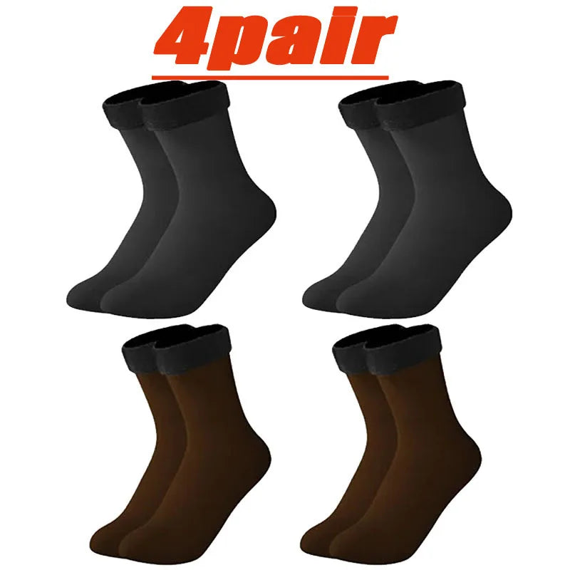 4 Pairs Set Winter Warm Thermal Socks Soft Thicken Plush Socks Solid Color Velvet Wool Snow Boots Floor Socking Outdoor Skiing Snowboard Mountain Hiking Climbing Cycling Socks Sets