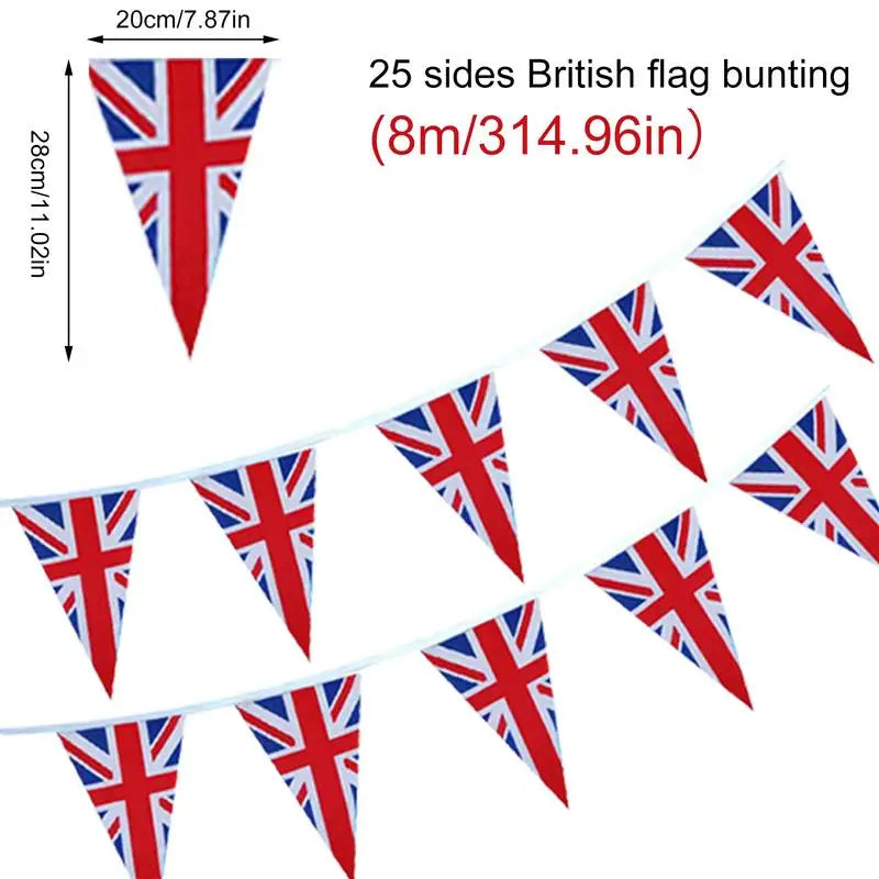 British 25 Sides 8 Meter Union Jack Bunting Jack UK Flags UK Pennant United Kingdom String Jubilee Garland Decorations Party Triangle England Flags Home Outdoor Supplies