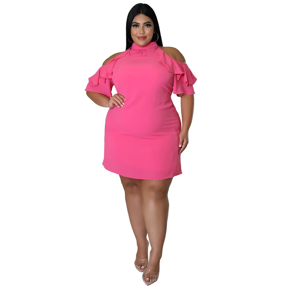 Fashion Ruffles Plus Size Women Clothing Sexy Off Shoulder Mini Dress Summer Party Club Wear