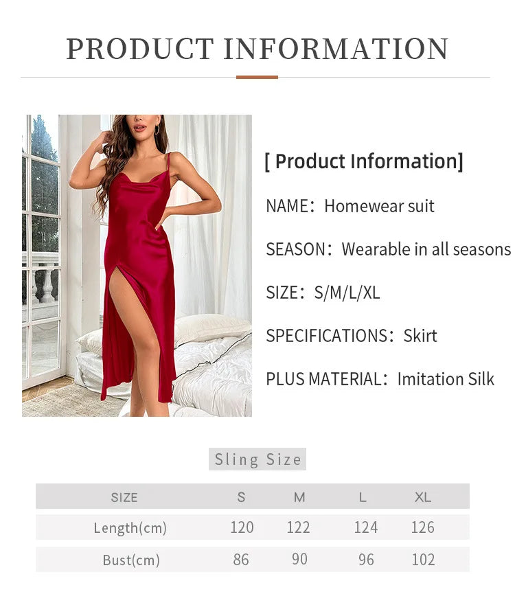 NEW S-XL UK Size 6 Colors Summer Thin Ice Silk Spaghetti Strap Breathable Imitation Silk Sexy Pajamas for Women At Home Backless Slit Camisole Nightgown