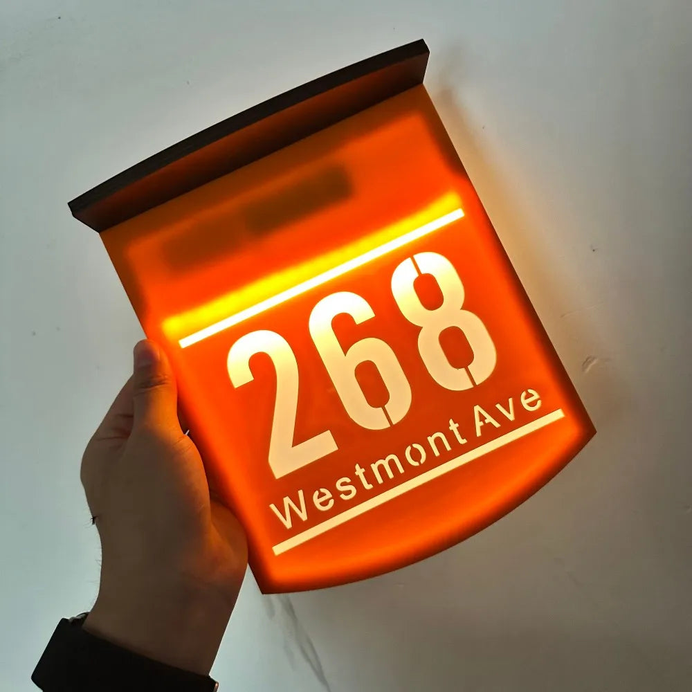 Customized Outdoor Solar House Sign LED Illuminated 3D Laser Cut Acrylic House Numbers Personalized Exterior Family Address Sign Home Lighting Accessories