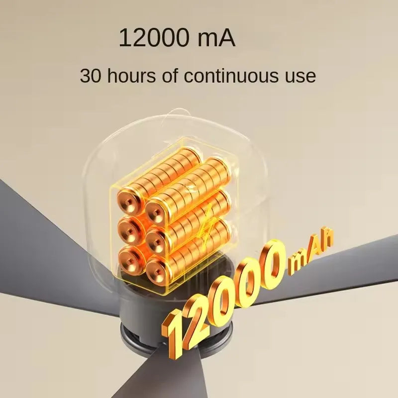 12000mAh Remote Control Save Energy Large Size Whirlwind Ceiling Fan USB Wireless Cooling Powerful Fan Portable LED Night Light Outdoor Camping Indoor Bedroom Living Room Fan Ceiling Fan