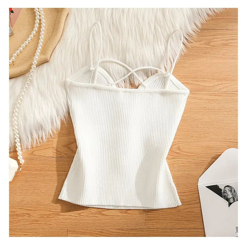 NEW Arrivals Black/White Color Knitted Camisole Sexy Tank Top Women's Summer Outerwear Sexy and Spicy Girl's Inner Layer with A Bottom Top