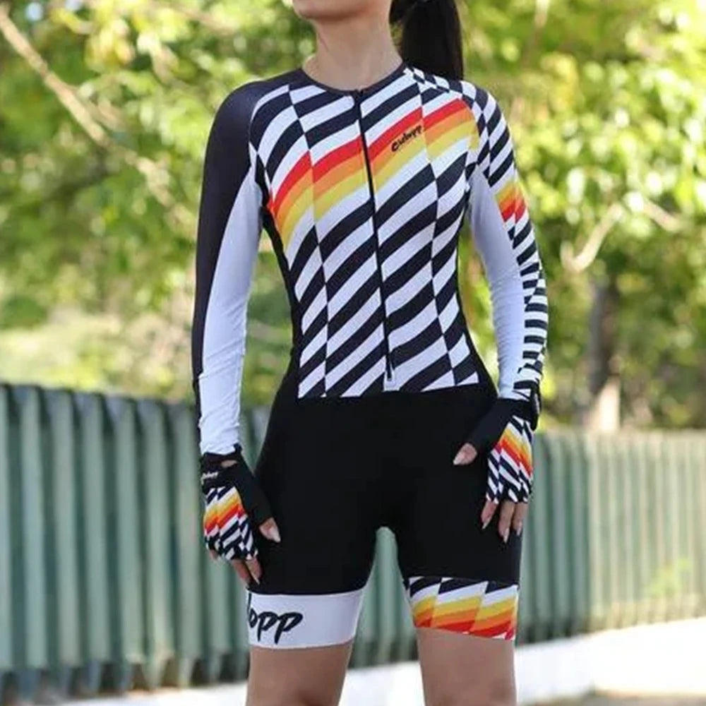 NEW Arrivals S-6XL Plus Size Ladies Long-Sleeved Triathlon Sweat-Absorbent Breathable Jumpsuit Cycling Spring and Autumn Suit Women Girls Sports Apparel Supplies