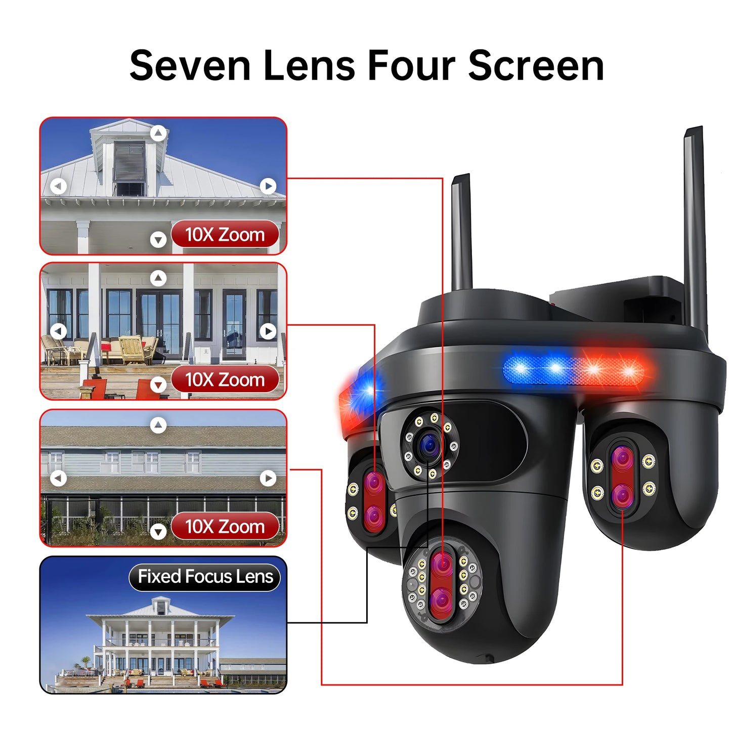 NEW Arrivals AI Functions 35MP Wi-Fi IP Camera 4 Screens 7 Lens 10X Zoom Outdoor Wireless PTZ Security Cam Auto Tracking CCTV Surveillance Camera Home Office Factory Security Systems