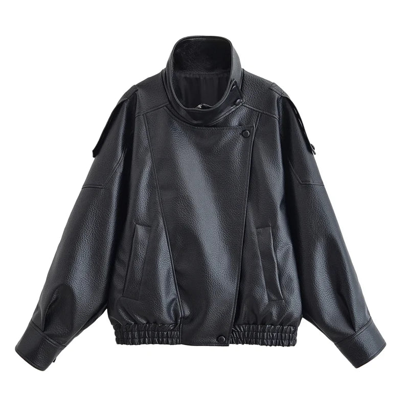 UK Size Black/Brown/Claret Color Women's Jacket  New Black Long Sleeve Pebble PU Leather Jacket Motorcycle Style Personality Fashion Women Winter Outwear Jacket