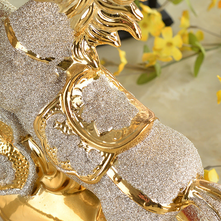33 x 28cm Handmade Craft Modern high-end ceramic handicrafts fly yellow Tengda gold-plated horse ornaments home decorations housewarming gifts