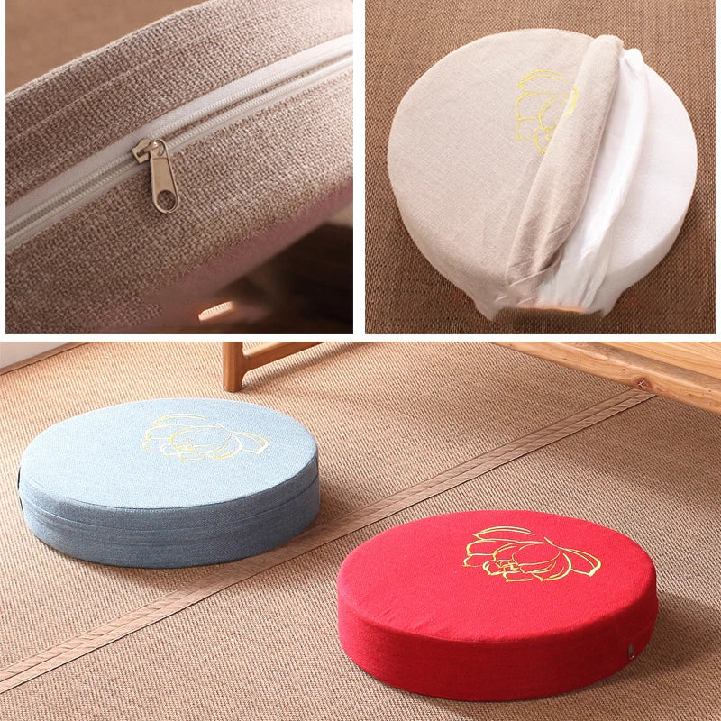 40X6cm Yoga Meditate Cushion Linen Meditate Backrest Pillow Japanese Tatami Mat Removable and Washable Round Yoga Mat 40X10cm