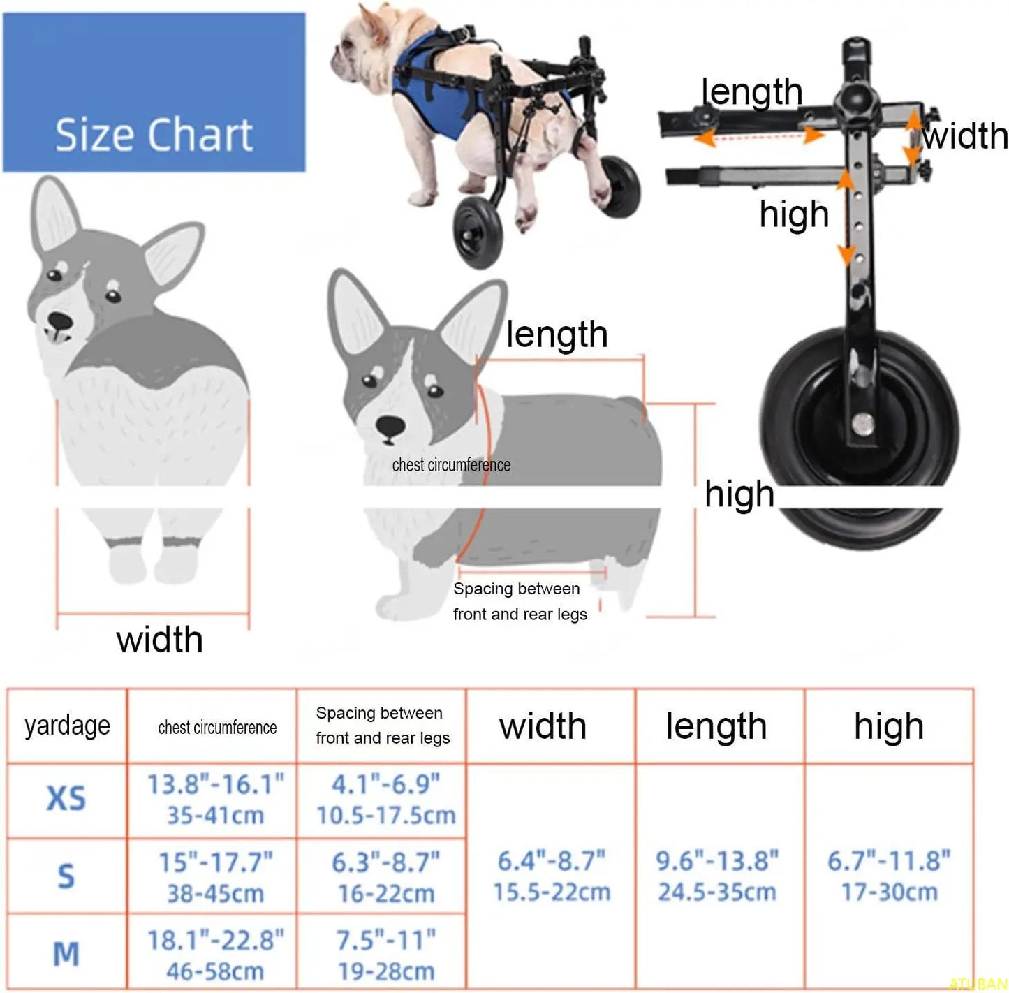 Cat & Dog Wheelchair, Adjustable Pets Cart with Wheels for Back Legs,Dog Brace and Hip Support, to Recover Their Mobility