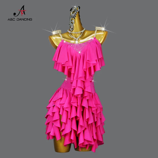 New Arrivals Adults/Kids XXS-2XL Latin Dance Dress With Jewelry Ornaments Set Ballroom Competition Dancing Costume Women's Sexy Clothing Girls Plus Size Ball Short Skirt Party Wear Line Suit Customized Ladies Dress