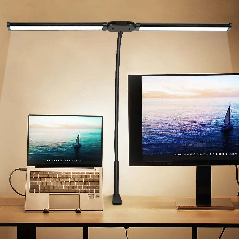 LED Desk Lamp with Clamp Swing Arm Desk Lamps Eye-Caring Dimmable Desk Light with 3 Color Modes and 10 Dimmable LED Table Lights