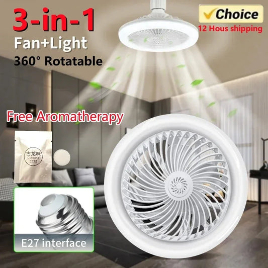 NEW Arrivals Rotatable 3 in1 Set Ceiling Fan with Remote Control Lighting Lamp E27 Converter Base Lighting Base Bedroom Living Room ﻿Aromatherapy