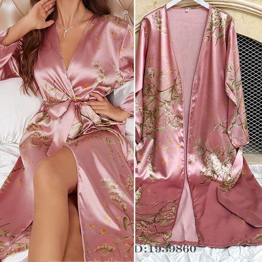 NEW Arrivals 7 Colors Authentic Harajuku Japanese Flower Luxury Kimono Bathrobe Gown Sleepwear Satin Bride Wedding Long Robe Dress Nightgown Spring Female Ladies Luxury Lingerie Fashion Apparel Products