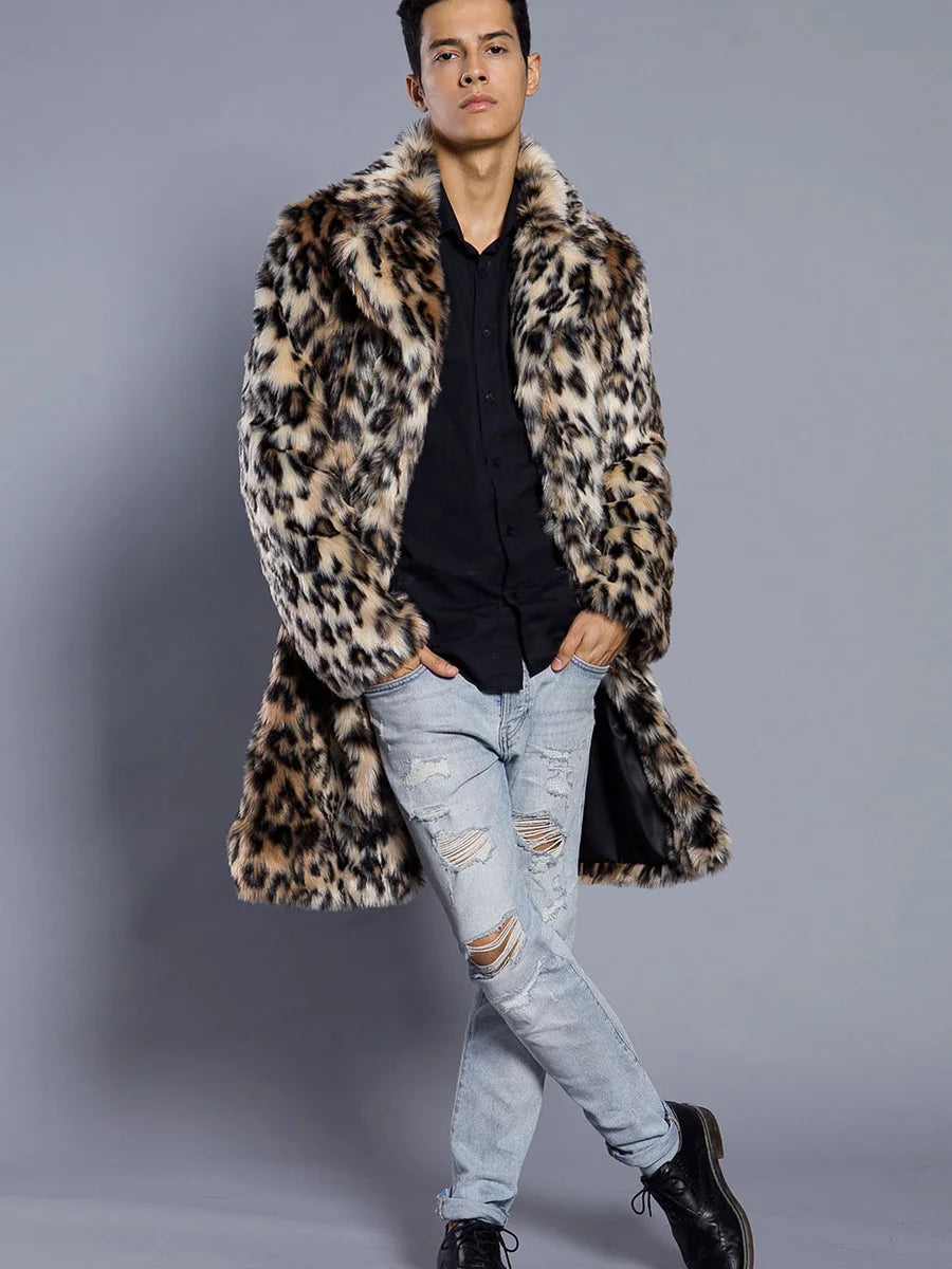NEW Arrivals Autumn Winter Snow Clothes Supplies Men's Faux Fur Large Lapel Fur Long Men's Faux Fur Jacket Men's Overcoat Leopard Thick Coat Men Luxury Fashion Clothing Products