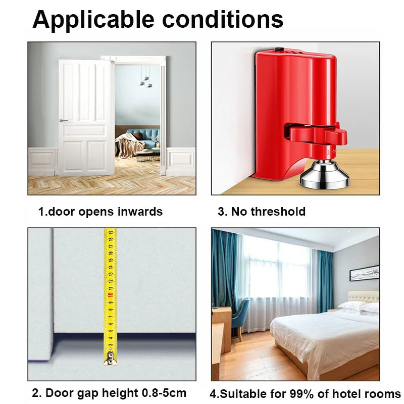 NEW Portable Door Lock Alarm Stopper, High Strength High dB Siren Red Alloy Door Jammer Anti-Pry Anti-Theft Security Device for Apartments/Hotels Home Office Security Supplies