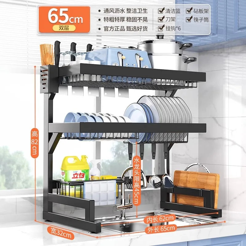 NEW Arrivals 2 Layer Kitchen Sink Dish Drying Rack Over The Sink Utensil Chopsticks Stainless Steel Storage Holder Countertop Cutting Board Holder Organizer Kitchen Accessories