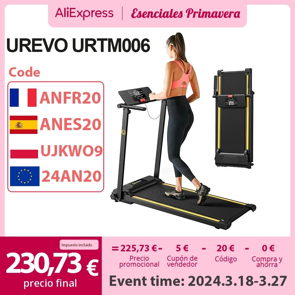 URTM006 Folding Mini Treadmill Max Speed 1-10 km/h Walking Area 105*40cm Max Load 100kg 12 Built-in HIIT Programs