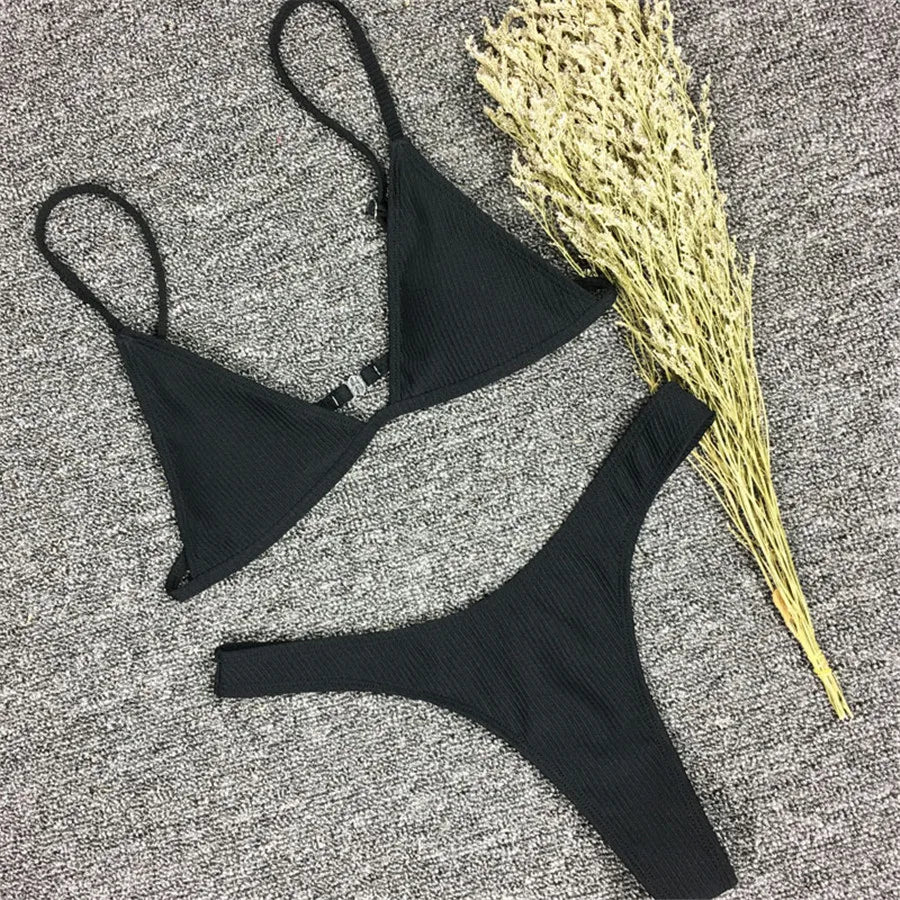 Girls Micro Bikini Sexy Brazilian Swimsuit Small Cup High Cut Style Beach Biquini Solid Black/White Swimwear Thong Bikinis Set