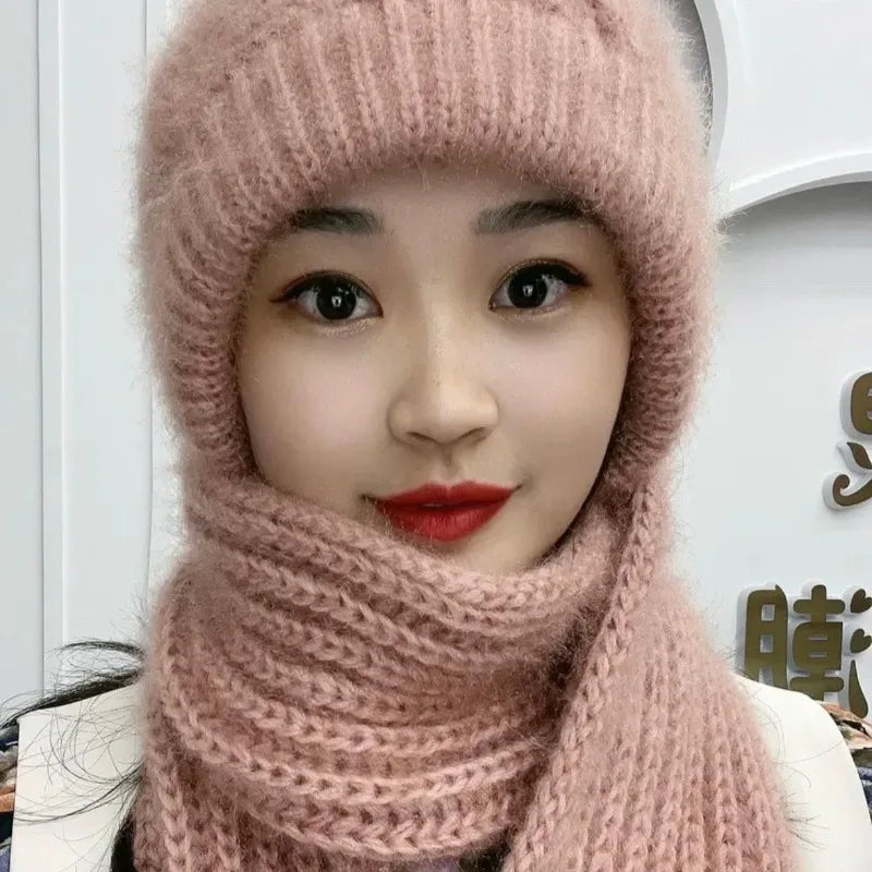 NEW 2 PCS Set 5 Colors Fleece Lined Cycling Beanie Scarf Set Women Thermal Windproof Knit Cap Snow Hood Winter Cold Weather Warm Set Outdoor Skiing Travel Hiking