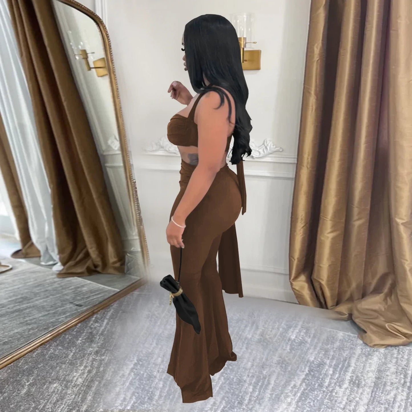 2 PCS Set S-2XL Fashionable C7485 Cross-Border Sexy Summer Strapless Long Pants Set Women's Polyester Fiber Clothing