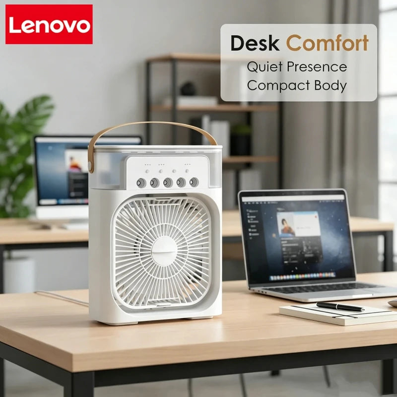 Original LENOVO 3 in1 Fan Air Conditioner Household Medium Whirlwind Turbo Air Cooler Led Night Light Portable 5 Nozzles Humidifier Air Adjustment Water Mist Fan Office Home Fan Air Cooling Supplies.