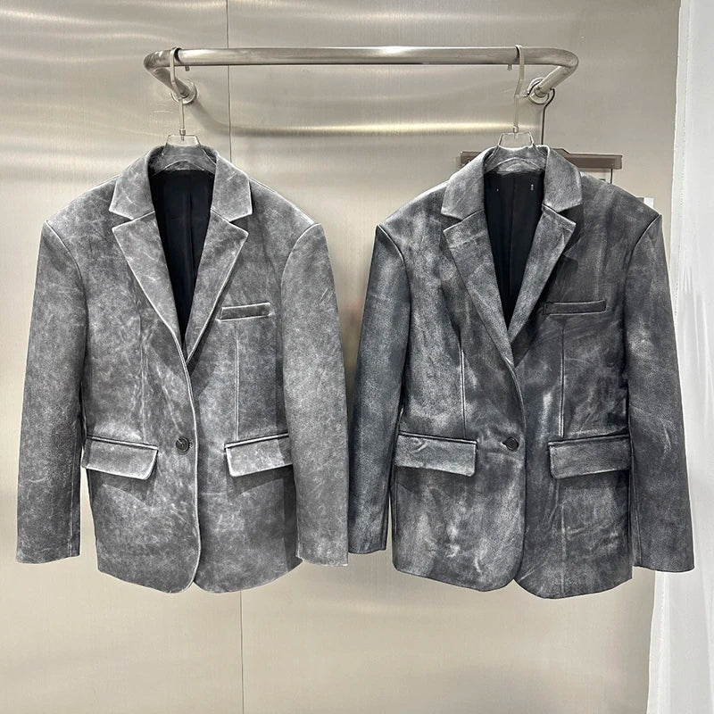 Retro Distressed Leather Jackets Women's Genuine sheepskin Leather Jacket Short Real Leather Coat