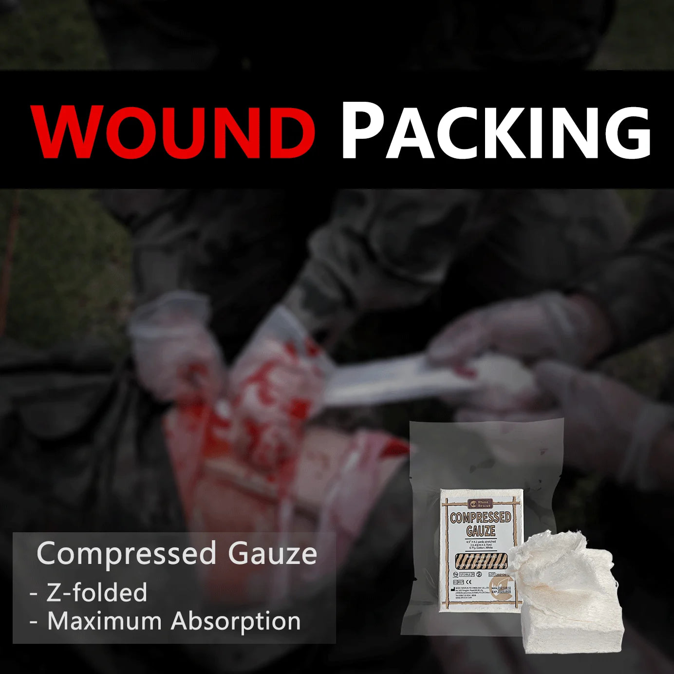 2 PCS Set Rescue Compressed Gauze For Emergency Sterile Wound Dressing First Aid For Camping Hiking